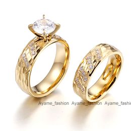 Custom 14k golden plated wedding engagement statement promise ring stainless steel gold rings diamond Jewellery women