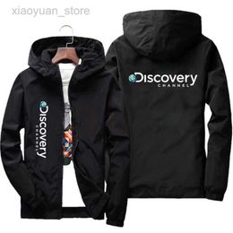 Men's Faux Leather New Discovery Channel Zipper Windproof Jacket Men Women Hoodies Sunscreen Clothing Casual Sport Long Sleeve Hooded Coat Thin Top