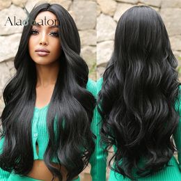 Synthetic Wigs ALAN Black Long Body Wavy for Women Afro Natural Hair Middle Part Heat Resistant Fibre Daily Use 230413