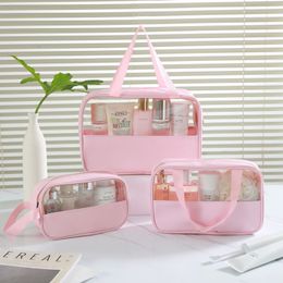 3pcs setToiletry Kits PVC Patchwork PU Transaprent Large Capacity Waterproof Protable Handbag