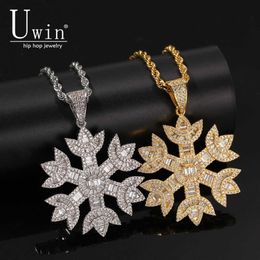 Pendant Necklaces Uwin Baguette Snowflake Pendant AAA Zircon Bling Full Iced Out Necklace Rock Hip Hop Punk Style Jewellery Gift Bling T230413