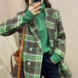 Women's Jackets Winter Women Checked Jacket Casual Turn Down Collar Plaid Long Coat Female Korean Oversized Thick Warm Woollen Blends Overcoa