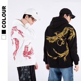 Autumn/winter Street Trend Men's Top Phoenix Embroidery Couple Plus Fleece Thick Hooded Men's Hoodie