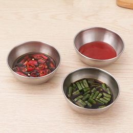 Plates 4PCS Stainless Steel Sauce Dishes Round Sushi Dipping Bowls Seasoning Dish Saucer Kitchen