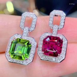 Dangle Earrings HN Fine Jewelry Real 18K White Gold AU750 Natural Green And Pink Tourmaline Gemstones 5.78ct Diamonds For Women