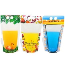 Water Bottles 500Ml Plastic Drink Packaging Bag Flamingo Fruit Pattern Standup For Beverage Juice Milk Coffee Kka7881 Drop Delivery Dhyov