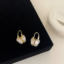 Hoop Earrings Minar INS Fashion Shiny Opal Flower Ball For Women Girls 14K Real Gold Plating Copper Rhinestones Earring