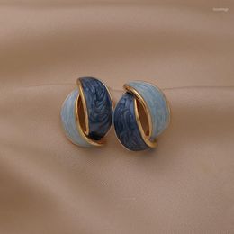 Stud Earrings French Fashion Simple Light Luxury Blue Painted Glaze Irregular Gift Banquet Wedding Women Jewelry 2023