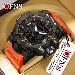 Wristwatches OFNS Top Luxury Watches Men Dual Display Watch Waterproof Mens Sport Wristwatch Military Clock Male Stopwatch Relojes hombre 231114