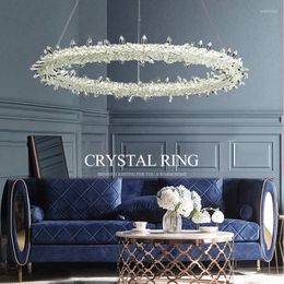 Chandeliers Morden Luxury Crystal Flower LED Chandelier Round Ring Pendant Lamp Dining Living Room Lighting Lustre Suspension Light Fixtures