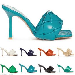 Lido Slide Sandal Luxury Designer Slides Slippers high heel Leather Women Slider Sandals Rubber Sole Acid Turquoise Paprika good