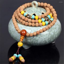 Strand Fashion 8mm 5-petal Buddhist Rudraksha 108 Beads Bracelet /Necklace Third Eye DZI Cattle Bone Triplet Prayer Mala Gift Dropship