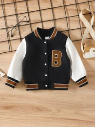 Jackets Toddler s lively baby boy plush letter graphics fashion baseball clothes kids button coat Fall Winter style 231113