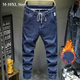 Men's Jeans Plus Size 7XL 8XL 9XL 10XL Winter Men's Jeans Thick Fleece Warm Harem Pants Male Fashion Casual Streetwear Large Pocket Trousers Y23