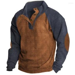 Men's Hoodies Mens Sweatshirts Autumn Winter Man Casual Stand Collar Buttoned Pullover Top Vintage Waffed Patchwork Outdoor Hooded