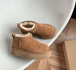 Ultra Mini Boot Designer Woman Platform Snow Boots Australia Fur Warm gs Shoes Real Leather Chestnut Ankle Fluffy Booties For Women Antelope brown colour simple