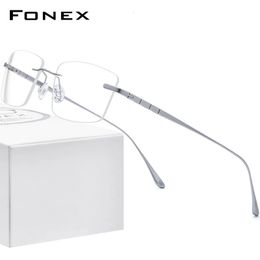 Sunglasses Frames FONEX Pure Glasses Frame Men Rimless Prescription Square Eyeglasses Women Frameless Myopia Optical Eyewear 8555 231113