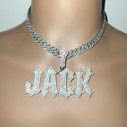 Anhänger Halsketten Grandbling Kundenspezifische Namenskette AAAAA Zirkonia Iced Out Krappenfassung Wortanhänger Personalisierter Schmuck für Männer Frauen T230413