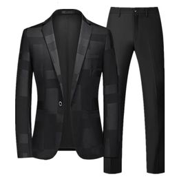 Men's Suits Blazers Arrival Men Business Suit 2 Piece Black / Blue / Wine Red Fashion Male Prom Party Blazers and Pure Colour Pants Size 6XL-S 231114