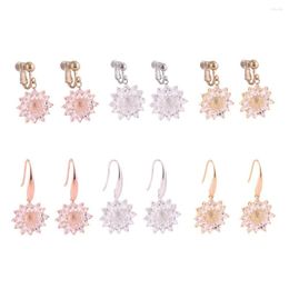 Backs Earrings WENHQ Fashion clip on earring set Without Pierced For Women Girl Party Wedding High Quality Sunflower Shape Screw Cuff Earring