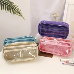 Pencil Bag Pen Pouch Multi-layer Storage Transparent Stationery Holder Case Students School Supplies