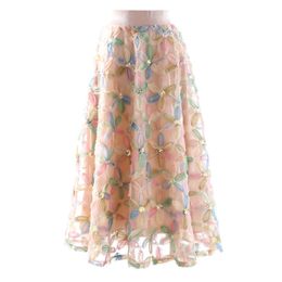 Skirts Flower sequins fairy gauze skirt spring and summer long umbrella skirt luxurious designer skirt 230414