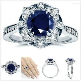 Cluster Rings 925 Sterling Silver Diamond Exquisite Ring Inlaid Sapphire Flower Women Christmas Valentine's Day Charm Party Gifts