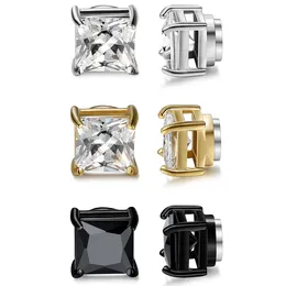 Stud Earrings 3 Pairs Stainless Steel Mens Womens Magnetic Non-piercing CZ Cubic Zirconia Cartilage 6-8mm