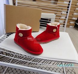 Warm Boots Button Keep Children's snow boots leather non slip parent-child cotton walking baby shoes Classic Mini Women Antelope brown