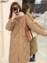 Womens Down Parkas Winter Fur Collar Singlebreasted Cotton Padded Jackets Solid Colour Simple Streetwear Coats Oversized 4xl Warm Midlength 231114