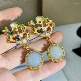 Dangle Earrings Lifefontier Vintage Irregular Coral Crystal Stone Drop For Women Elegant Gold Colour Geometric Pendant Earring Jewellery