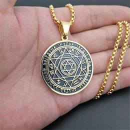 Pendant Necklaces Supernatural Star of David Zodiac Sign Constellation Necklace Pendant Gold Colour Stainless Steel Round Jewellery Birthday Present T230413