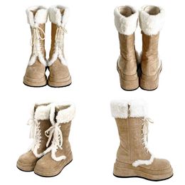 quality Boots Women's Fury Snow Winter New Thick Sole Plush Knight Warm Mid Sleeve Martin Strap