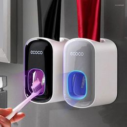 Bath Accessory Set Toothpaste Dispenser Self Adhesive Punch-free Tooth Paste Holders For Family Bathroom Space-saving Organization