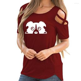 Women's T Shirts Border Collie Cartoon Print Women T-Shirt Summer Animal Lover Gift Cross Off Shoulder Casual Tshirt Femme Tops For Female