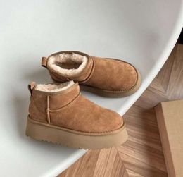 Ultra Mini Boot Designer Woman Platform Snow Boots Australia Fur Warm Shoes Real Leather Chestnut Ankle soft Fluffy Booties For Women Antelope brown colour wear