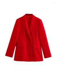 Women's Suits Nlzgmsj Woman Blazer 2023 Elegant Party Red Ladies Jackets Coat Female Suit Long Sleeve Loose Single Button Chic Blazers