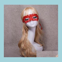 Party Masks Venetian Red Lace Filigree Masquerade Ball Mask Gothic Carnival Eyemask Black White Fancy Dress Prom Drop Delivery Home Dhw0H