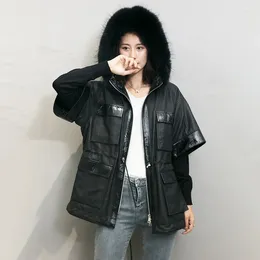 Women's Leather Real Genuine Jacket Autumn Winter Coat Women Clothes 2023 Korean Vintage Sheepskin Windbreaker Black Tops ZT4515