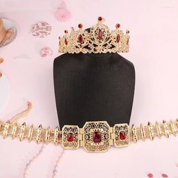 Necklace Earrings Set Women Jewellery Moroccan Belt Crown Bridal Wedding Arabian Ladies Body Chain Tiara Full Crystal Robe Fashion