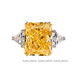 Hailer Jewelry Radiant Cut Vivid Yellow color Ice Crush Cubic zircon engagement wedding girls designs silver rings for women