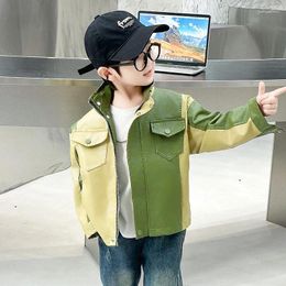 Jackets Children's Jacket For Boy Pocket Button Leather Windbreaker Fashion Spring Autumn Baseball PU Overcoat