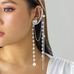 Backs Earrings Earring For Women Exquisite Imitation Pearl Long Tassel Clip No Piercing Fake Cartilage Ear Cuff Pendientes Jewelry