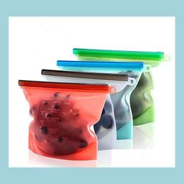 Reusable Grocery Bags Sile Food Fresh Lunch Bag Sandwich Snack Liquid Zer Airtight Seal Vegetable Fruit Storage Drop Delivery Home G Dhfo2