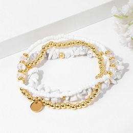 Charm Bracelets White Howlite Chip Stone Rice Beads Gold Colour Beaded 3Pcs/Set Natural Set Women Men Jewellery