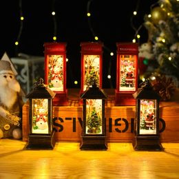 Decorative Objects Figurines Red Vintage Christmas Phone Booth Lantern Luminous Christmas Tree Snowman Santa Claus Figurine In Telephone Booth Xmas Decor 231113