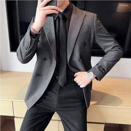 Men's Suits 2023 British Mature Business Casual Blazer Retro Double Breasted Slim Wedding Dress Dinner Party Dance Coat