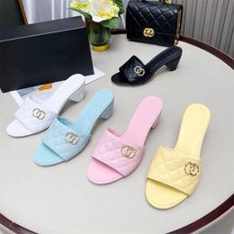 Designer Women's Mid-Heel Slippers Fashion leather Embroidered Sandals Women's sexy Banquet shoelace Box Heel Height 6cm Large Size 35-42