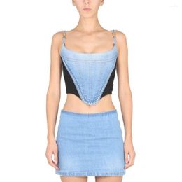 Women's Tanks 2023 Women's Top Denim Stitching Tight -fitting Corset Women Sexy Tube Y2k Clothes High -quality Suspender Trat XL