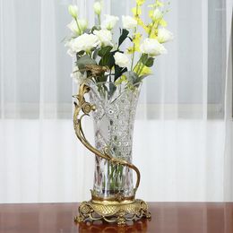 Vases Imported Crystal Inlaid Copper Flower Bottle Holder Restaurant Desktop Transparent Ornaments Soft Light Luxury Ornament